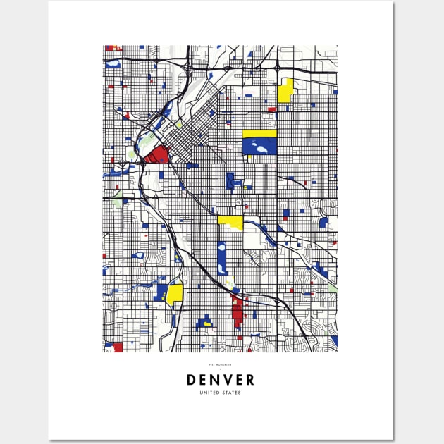 Denver (United States) Map x Piet Mondrian Wall Art by notalizard